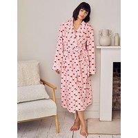 Chelsea Peers Fleece Wavy Stripe Heart Print Long Dressing Gown - Pink