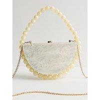 New Look Pearl Effect Box Clutch Bag - Cream