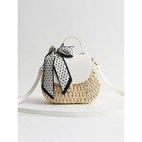 New Look Stone Woven Wicker Crossbody Bag With Scarf - Stone