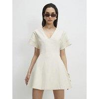 River Island Seamed Short Sleeve Denim Dress - Cream
