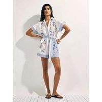 River Island Embellished Patchwork Stripe Playsuit - White