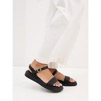New Look Wide Fit Black Faux Leather Flat Buckled Sandals