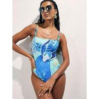 River Island Orchid Print Swimsuit - Blue