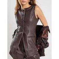 River Island Long Waistcoat Multi Buttons - Brown