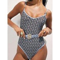 River Island Geometric Print Swimsuit - Brown