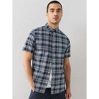 The Very Collection Pure Cotton Short Sleeve Checked Oxford Shirt - Navy