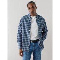 The Very Collection Pure Cotton Long Sleeve Oxford Checked Shirt - Blue