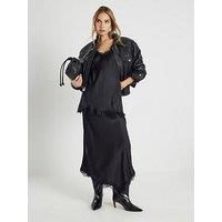 River Island Satin Midi Skirt With Lace Trim - Black