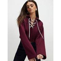 River Island Long Sleeve Lace Up Sweater - Red