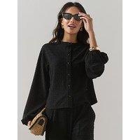The Very Collection Crochet Button Up Long Sleeve Top Co-Ord - Black