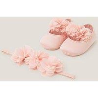 Monsoon Baby Girls Pom Flower Booties And Bando Set - Pink