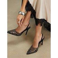 River Island Black Studded Perspex Court Slingback Heels