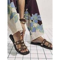 River Island T Bar Studded Flat Sandal - Brown