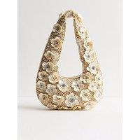 New Look Flower Shell Beaded Grab Bag - Cream