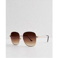 New Look Brown Oversized Round Sunglasses - Gold