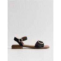 New Look Buckled Strap Faux Leather Sandals - Black