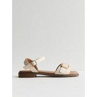 New Look Buckled Strap Faux Leather Sandals - White