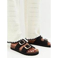 New Look Cork Sole Double Strap Mule Sandals - Black