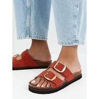 New Look Rust Cork Sole Double Strap Mule Sandals - Brown