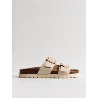 New Look Cork Sole Double Strap Mule Sandals - Off White