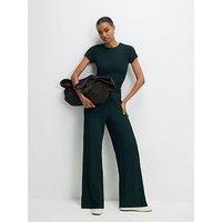 River Island Texture Wide Leg Trouser - Green