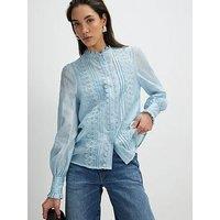 River Island Long Sleeve Broderie Shirt - Blue