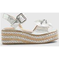 River Island Older Girls Metallic Bow Wedge Sandals - Silver
