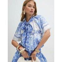 River Island Short Sleeve Femme Pussybow Blouse - Blue