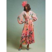 River Island Long Sleeve Plisse Aop Midi Drs