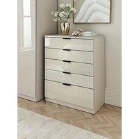 The Very Collection Palma Glass 5 Drawer Chest - Oatmeal