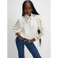 River Island Striped Tie Neck Blouse - Cream