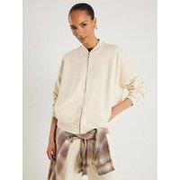 River Island Long Sleeve Zip Up Bomber - Cream