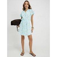 River Island Short Sleeve Ditsy V Neck Mini Dress - Blue