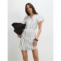 River Island Short Sleeve Stripe V Neck Mini Dress - Cream