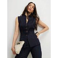 River Island Short High Neck Denim Waistcoat - Blue