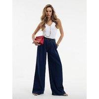 River Island Arden Belted Pleated Wide Leg - Blue