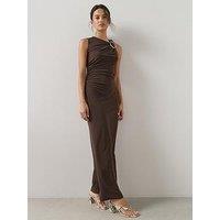 The Very Collection Trim Detail Ruched Maxi Dress - Brown