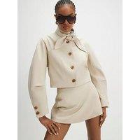 River Island Herringbone Button Wrap Skort - Cream