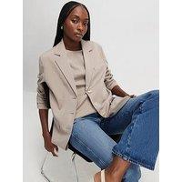 River Island Long Sleeve Oversized Scuba Blazer - Cream