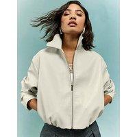 River Island Bubble Hem Padded Pu Bomber - Cream