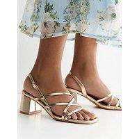 New Look Faux Leather Multi Strap Block Heel Sandals - Gold