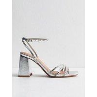 New Look Embellished Strappy Block Heel Sandals - Silver