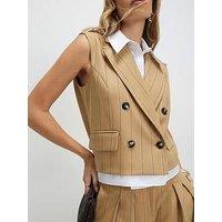 River Island Short Boxy Pinstripe Hybrid Waistcoat - Beige