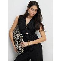 River Island Black Sl Plisse Waistcoat Co-Ord