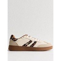 New Look Stone Panelled Faux Suede Leopard Trim Trainers - Grey