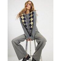 River Island Long Sleeve Argyle Cardigan - Grey