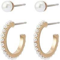 Allsaints Pearl Stud Huggie Earrings Set - Gold