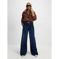 River Island High Waisted Tie Detail Wide Leg Jeans - Blue