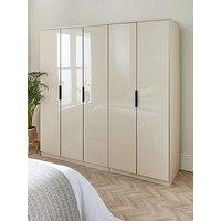 The Very Collection Palma Glass 5 Door Wardrobe - Oatmeal
