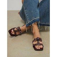 River Island T Bar Buckle Flat Sandal - Red